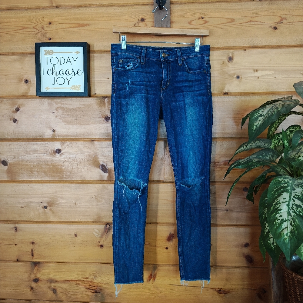 Joe's Jeans Dark Distress Icon Mid Rise Skinny Raw Ankle In Terri Sz 26(28) X27"